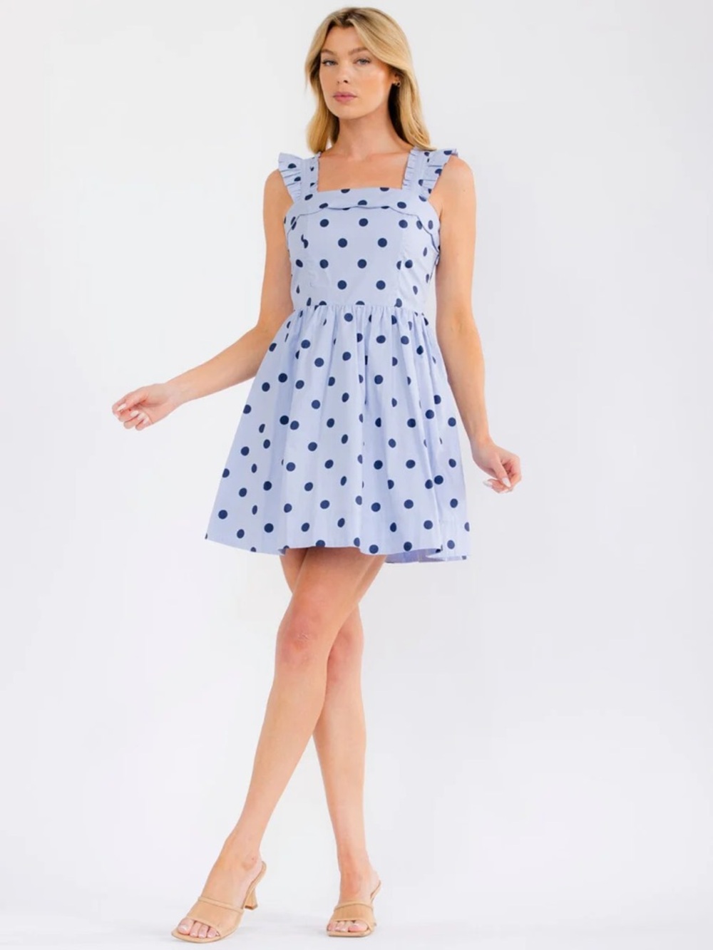163 • Aurora Polka Dot Smock Fit & Flare Hyacinth Blue Mini Dress